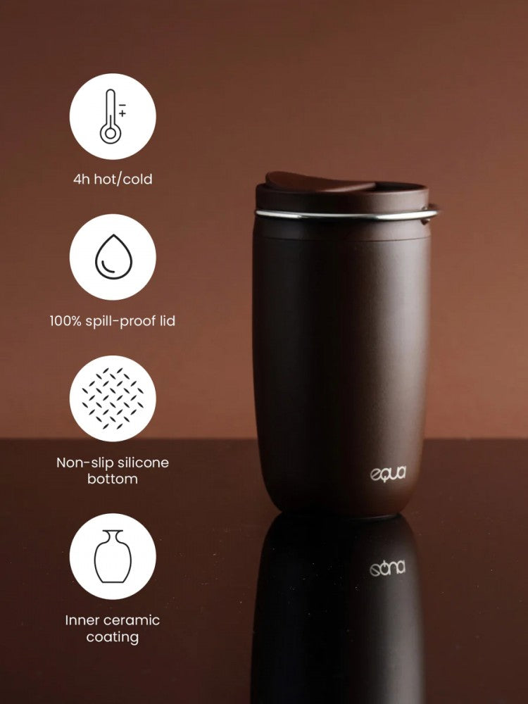 EQUA CUP, THERMOS MUG, BROWN WITH SILVER HANDLE - 300 ML