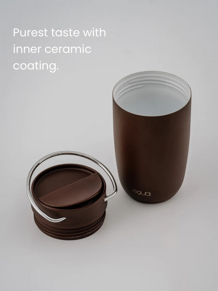 EQUA CUP, THERMOS MUG, BROWN WITH SILVER HANDLE - 300 ML