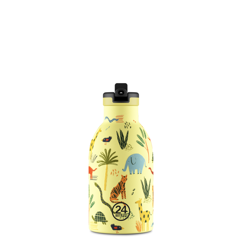 24BOTTLES Kids Clima 330ml rozsdamentes acél termosz szívószálas kupakkal, Jungle Friends