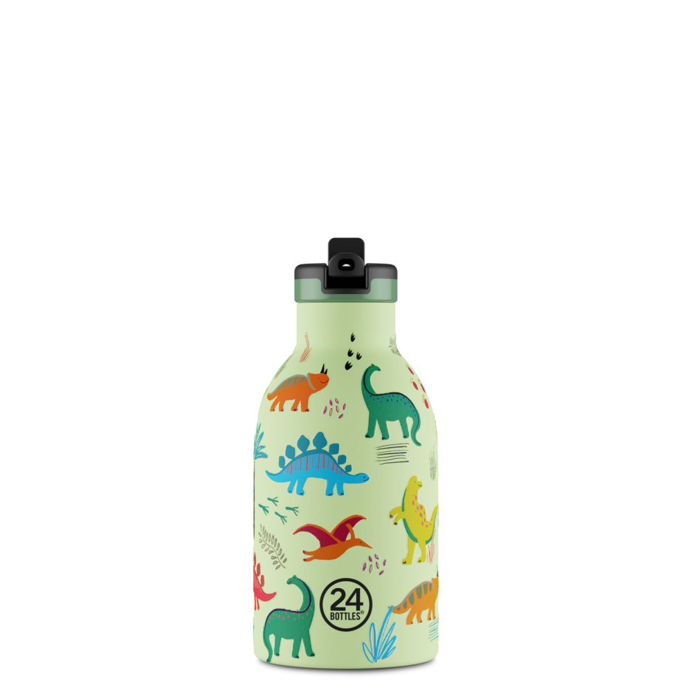 24BOTTLES Kids Clima 330ml rozsdamentes acél termosz szívószálas kupakkal, Jurassic Friends