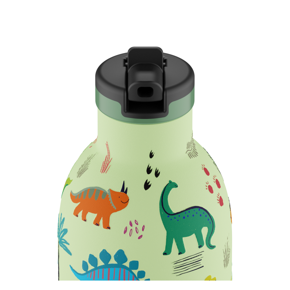 24BOTTLES Kids Clima 330ml rozsdamentes acél termosz szívószálas kupakkal, Jurassic Friends