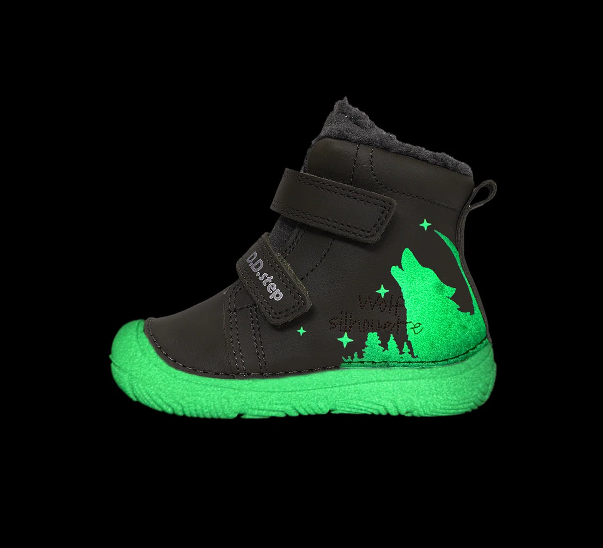 Téli bélelt kisfiú bőrcipő-fluoreszkáló farkas khaki zöld (W082-62555)