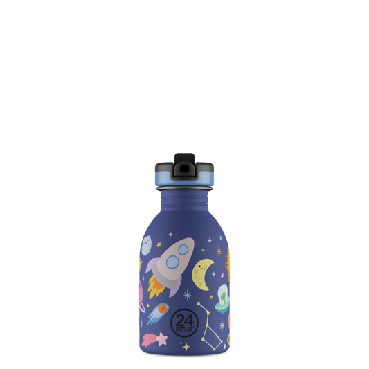 24BOTTLES Kids Urban 250ml rozsdamentes acél kulacs szívószálas kupakkal, Space Friends