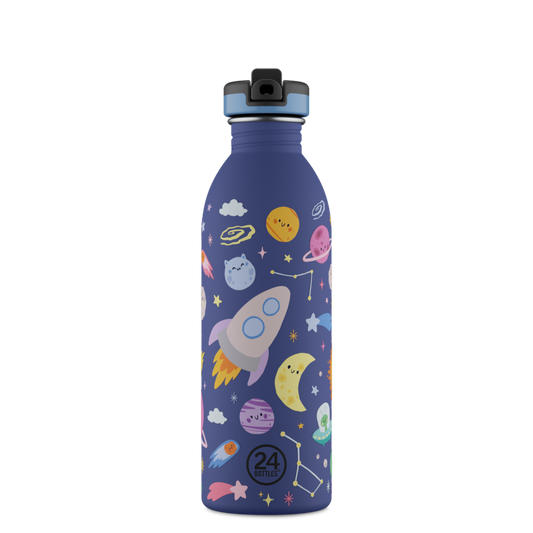 24BOTTLES Kids Urban 500ml rozsdamentes acél kulacs szívószálas kupakkal, Space Friends