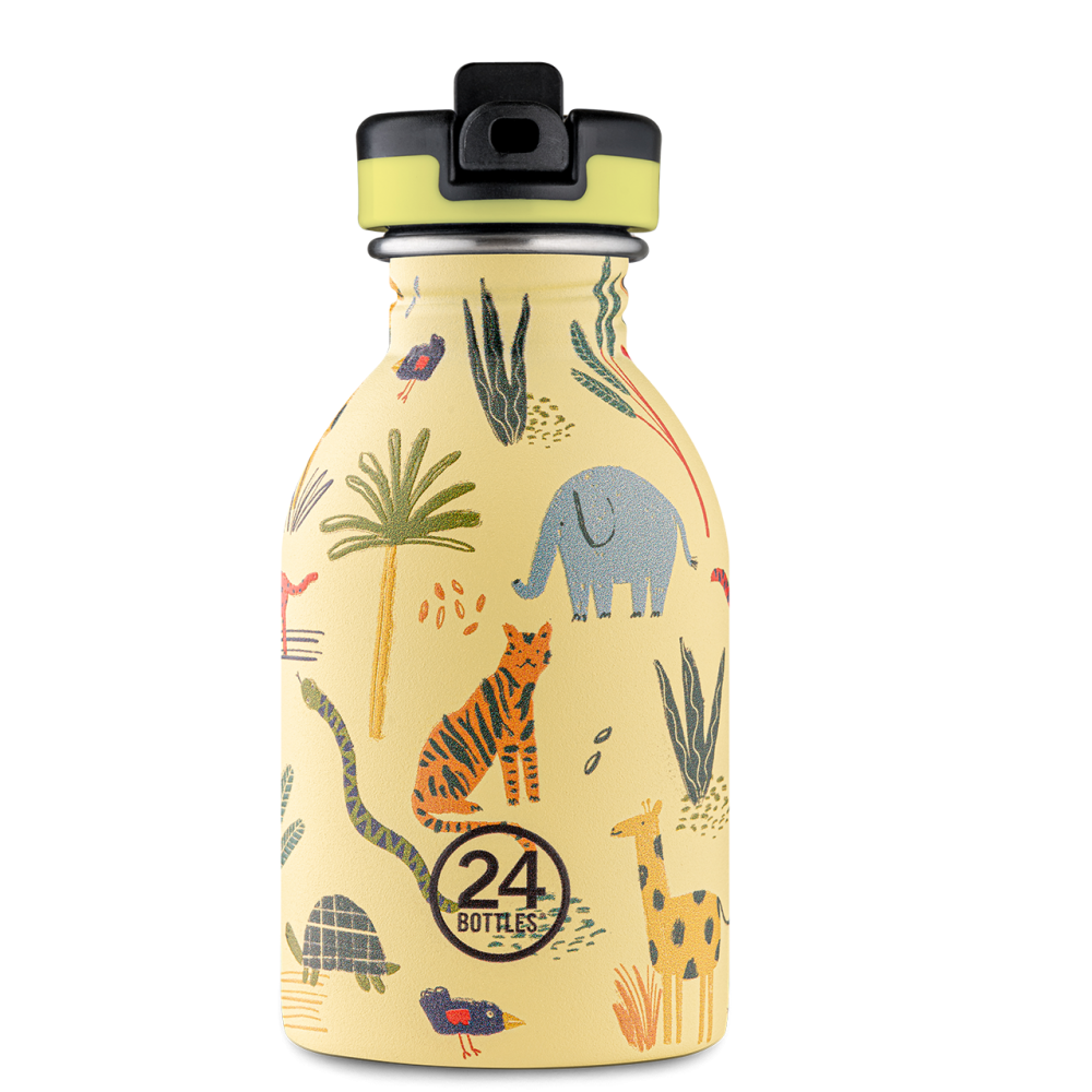 24BOTTLES Kids Urban 250ml rozsdamentes acél kulacs szívószálas kupakkal, Jungle Friends