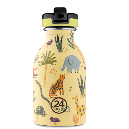 24BOTTLES Kids Urban 250ml rozsdamentes acél kulacs szívószálas kupakkal, Jungle Friends