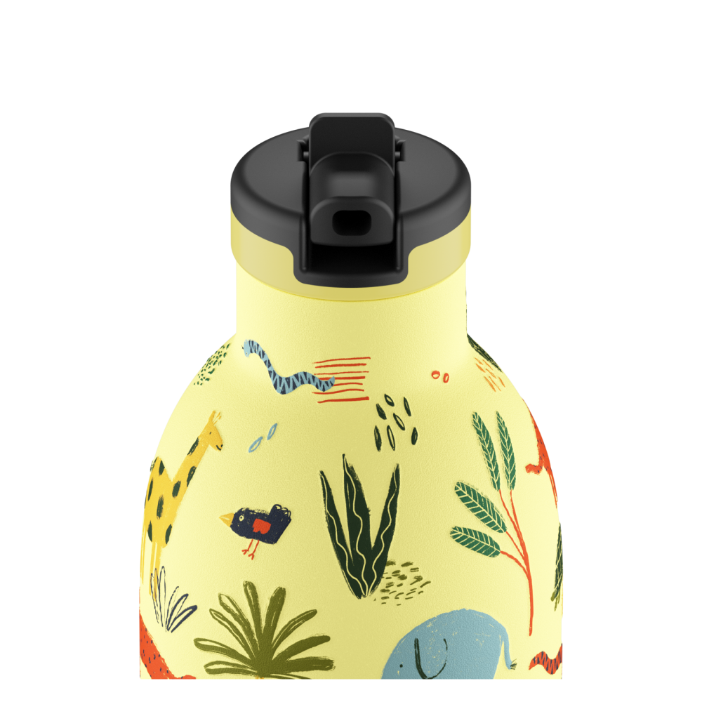 24BOTTLES Kids Clima 330ml rozsdamentes acél termosz szívószálas kupakkal, Jungle Friends
