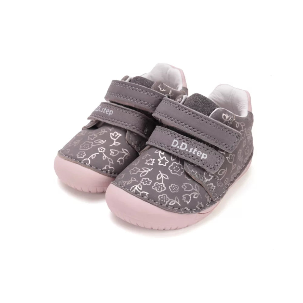D.D.STEP DARK GREY GYEREK ZÁRT CIPŐ S070-52724B- Virág mintákkal
