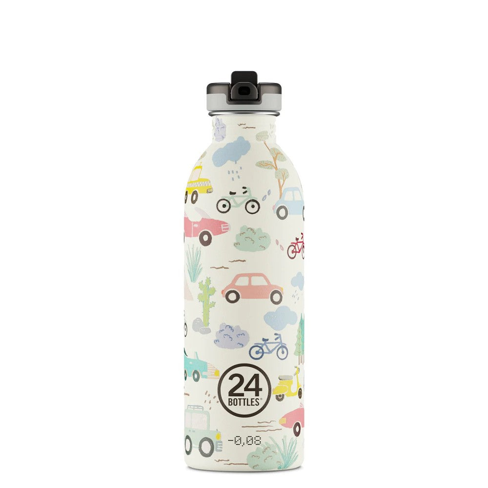 24BOTTLES Kids Urban 500ml rozsdamentes acél kulacs szívószálas kupakkal, Adventure Friends