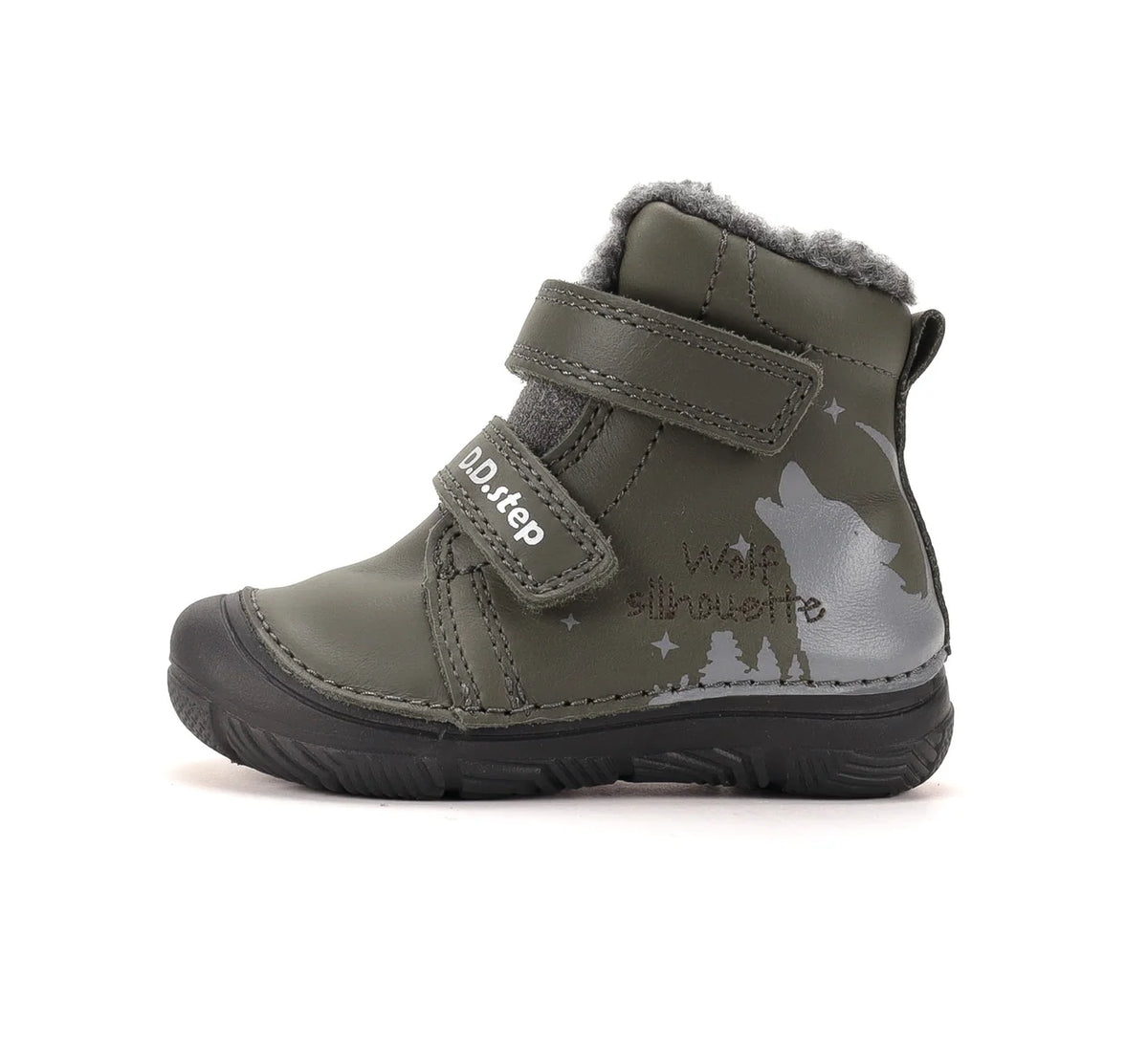 Téli bélelt kisfiú bőrcipő-fluoreszkáló farkas khaki zöld (W082-62555)