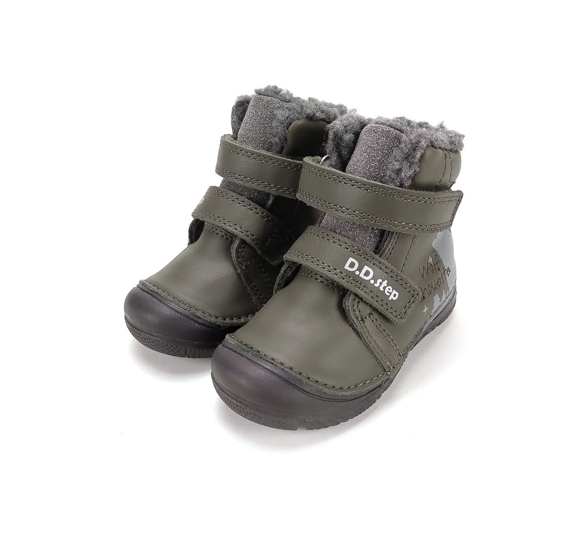 Téli bélelt kisfiú bőrcipő-fluoreszkáló farkas khaki zöld (W082-62555)